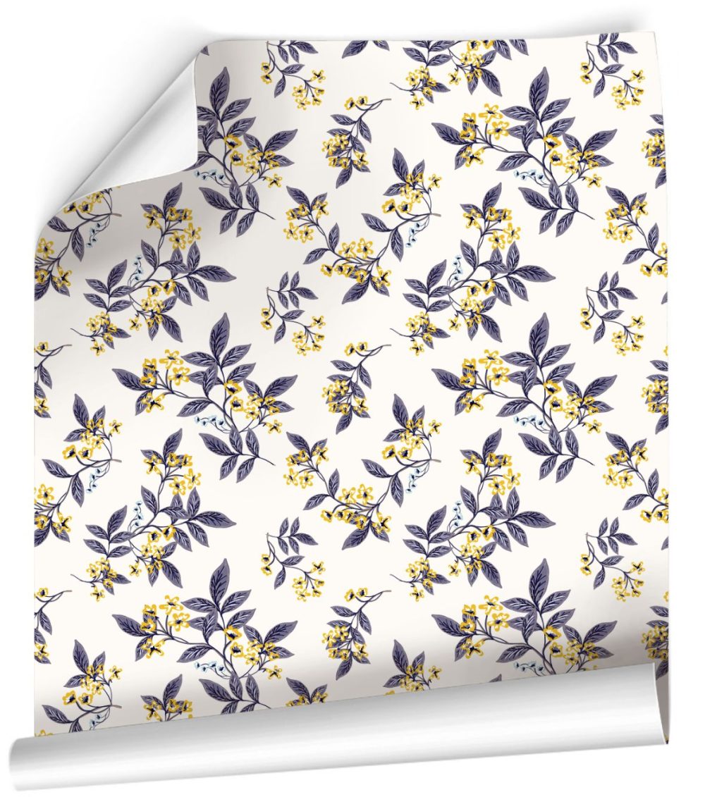 Papel pintado floral violeta y amarillo - Imagen 4