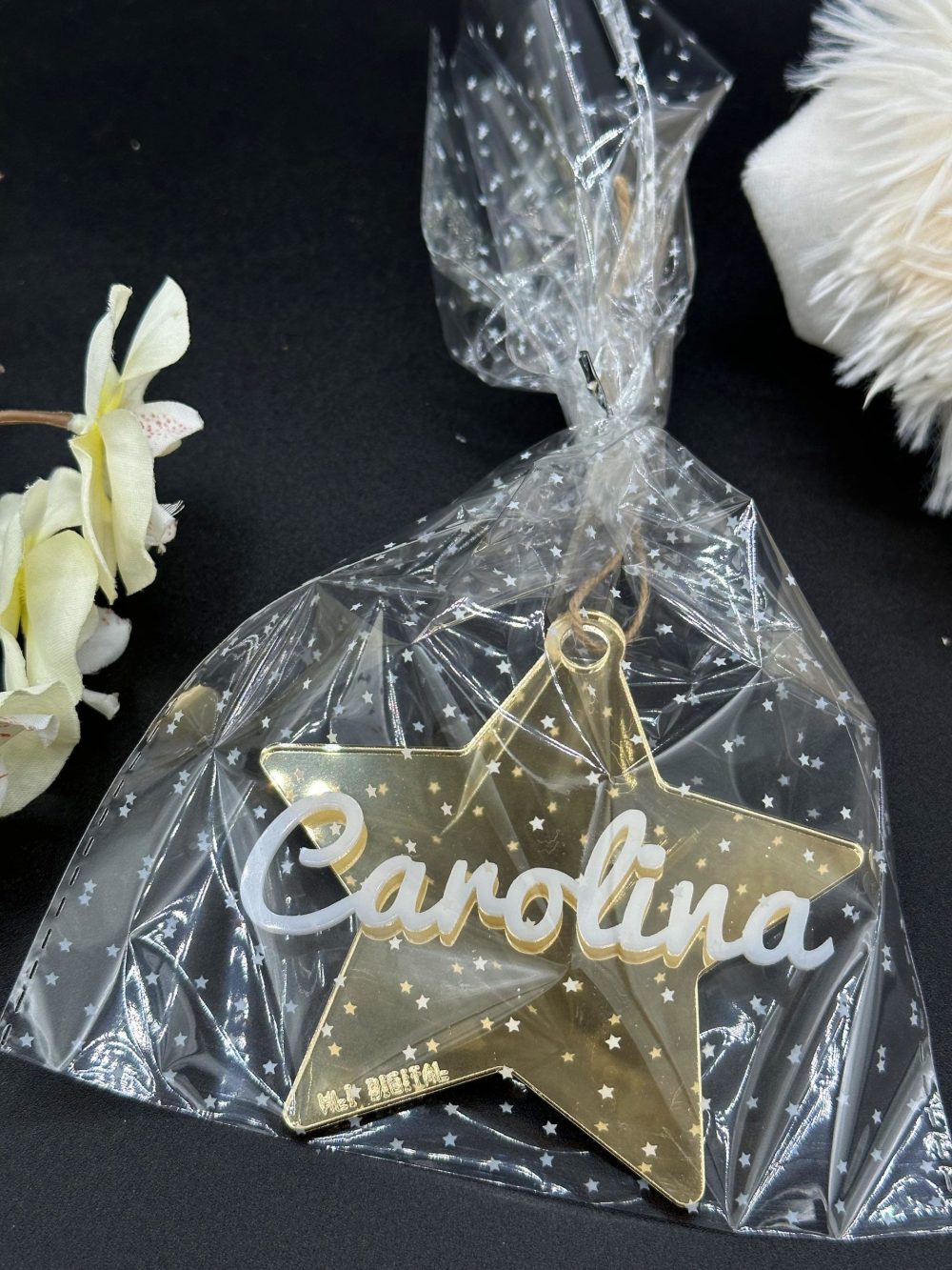 Bola estrella espejo oro texto personalizado superpuesto navidad - Imagen 3