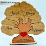 Árbol de la vida de sobre mesa familiar con hojas marrones para decoración de hogar. El regalo perfecto.