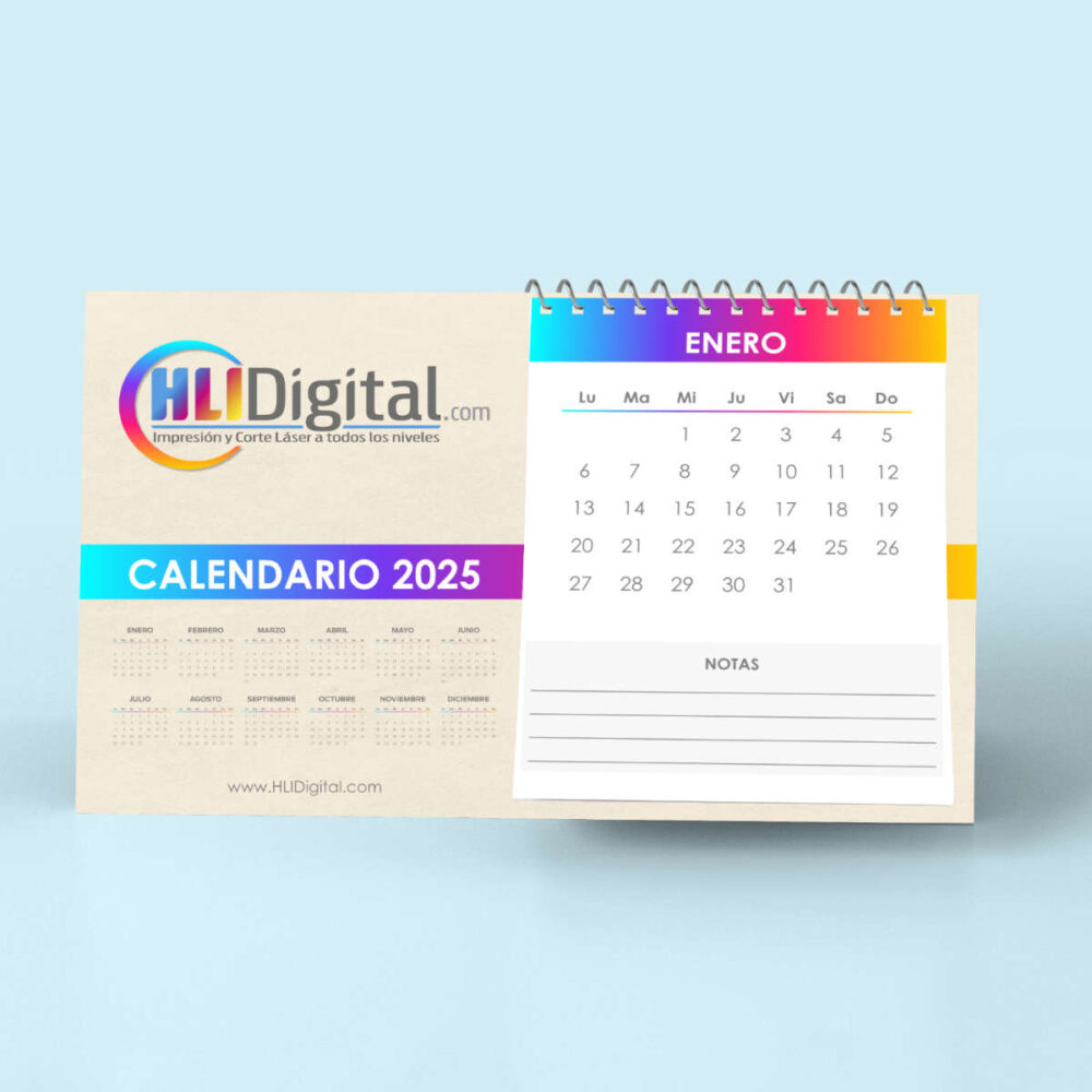 Imprimir calendario de mesa para escritorio. Diseño especial con encuadernación lateral.