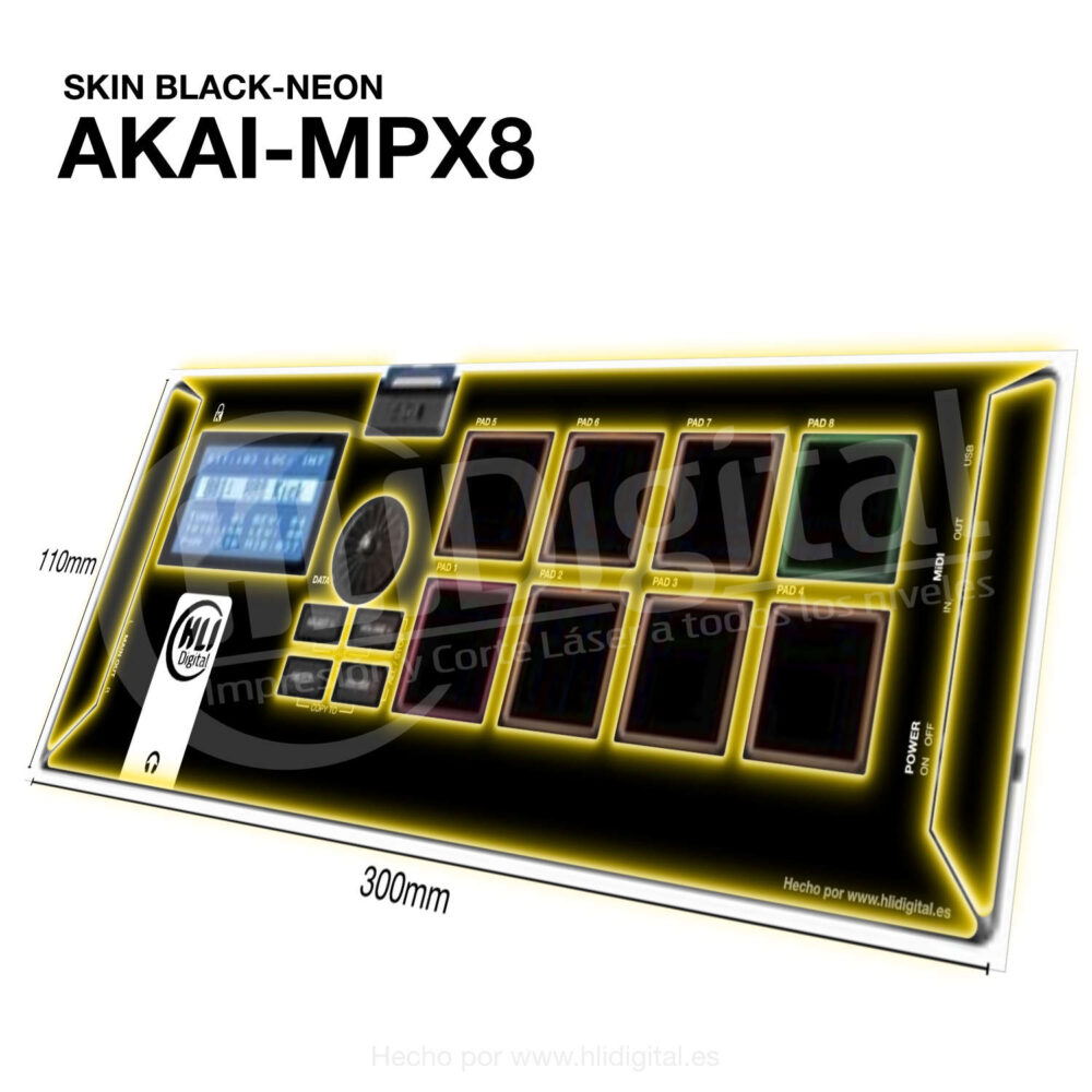 Skin black-neon para Akai MPX8 acabado en amarillo