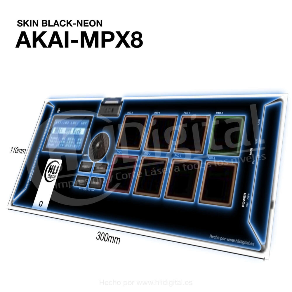 Skin black-neon para Akai MPX8 acabado en azul