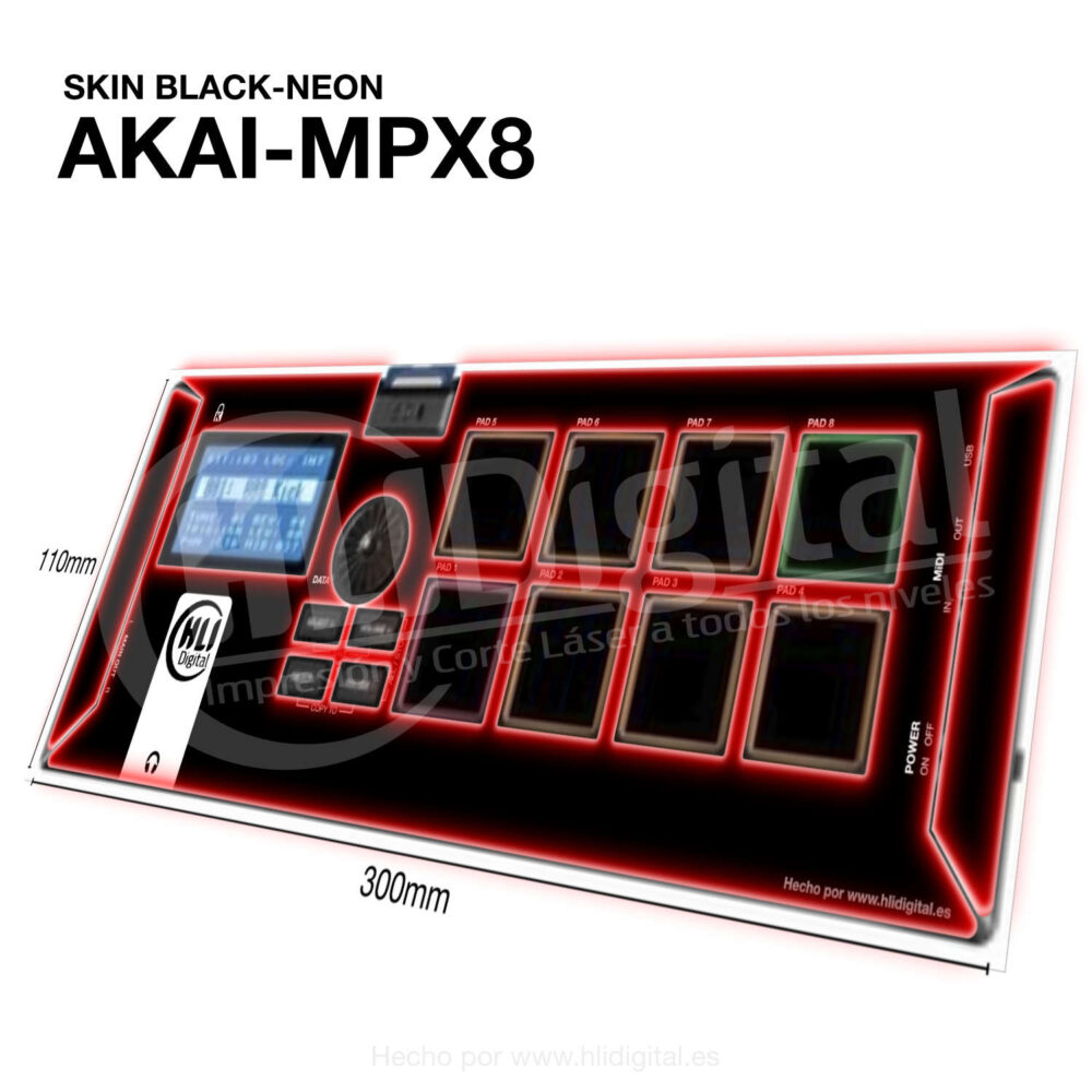 Skin black-neon para Akai MPX8 acabado en rojo