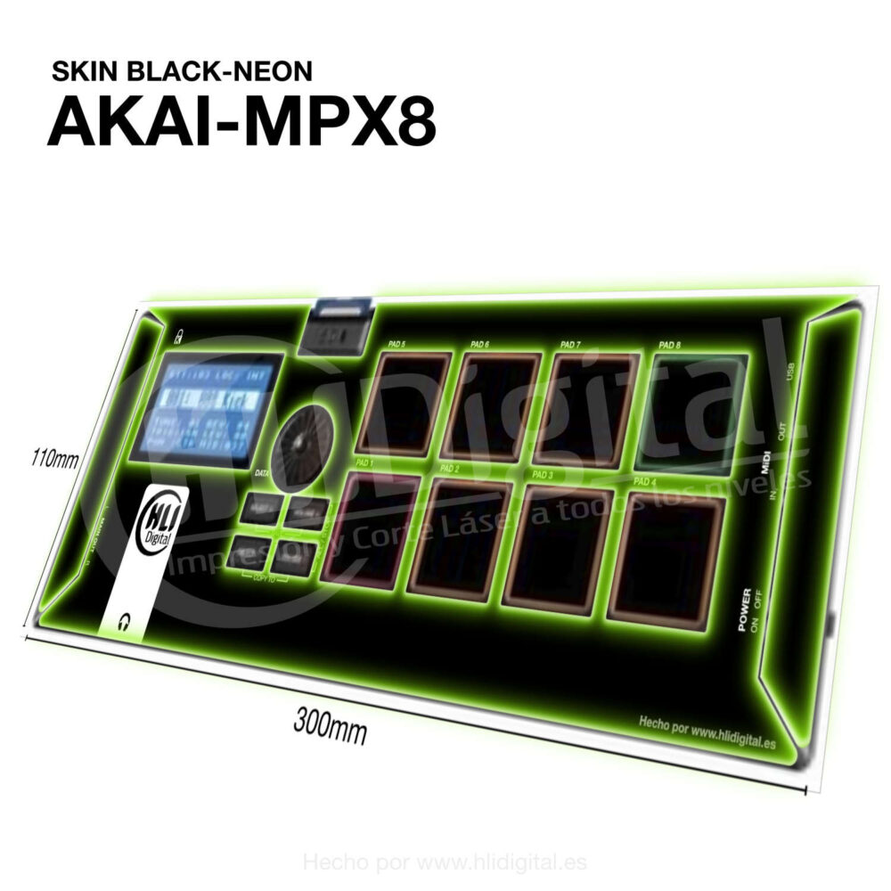 Skin black-neon para Akai MPX8 acabado en verde