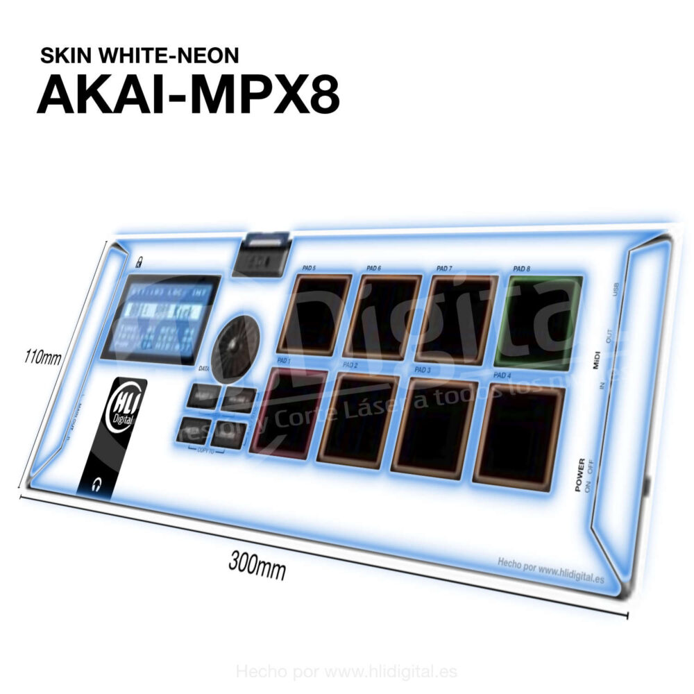 Skin white-neon para Akai MPX8 acabado en azul