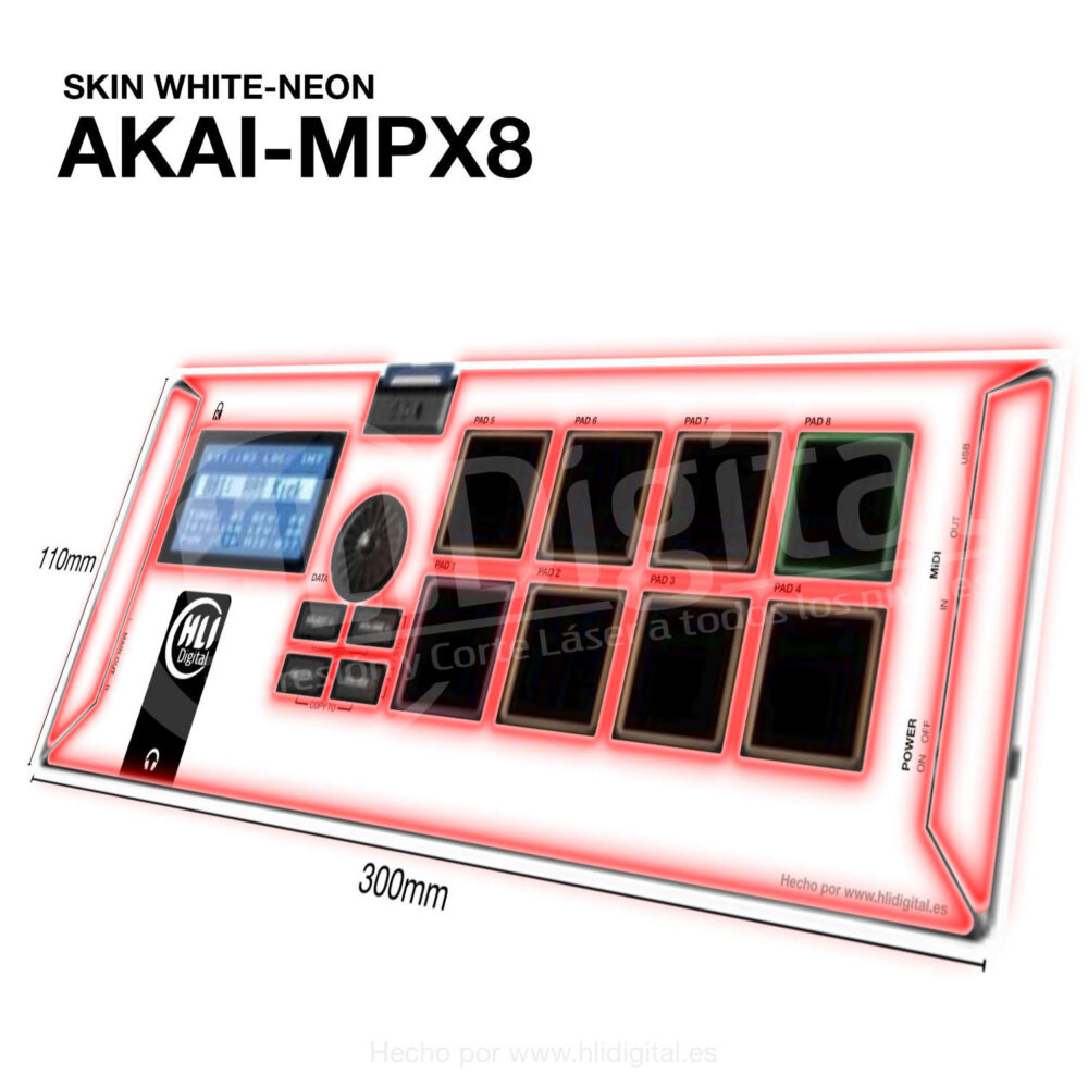 Skin white-neon para Akai MPX8 acabado en rojo