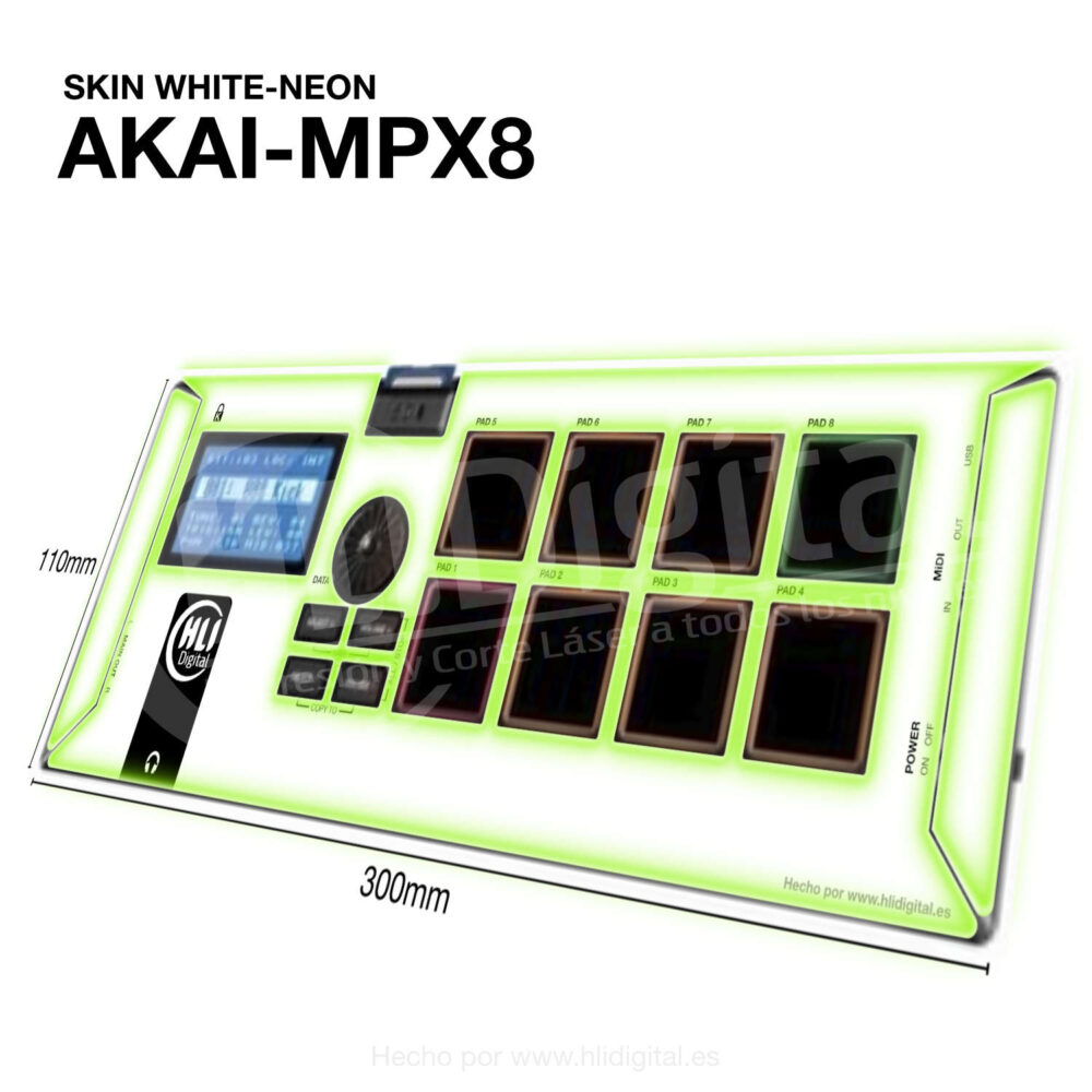 Skin white-neon para Akai MPX8 acabado en verde