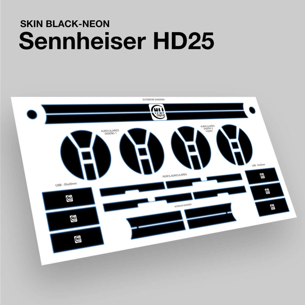 Skin black-neon para Sennheiser HD25 acabado en azul