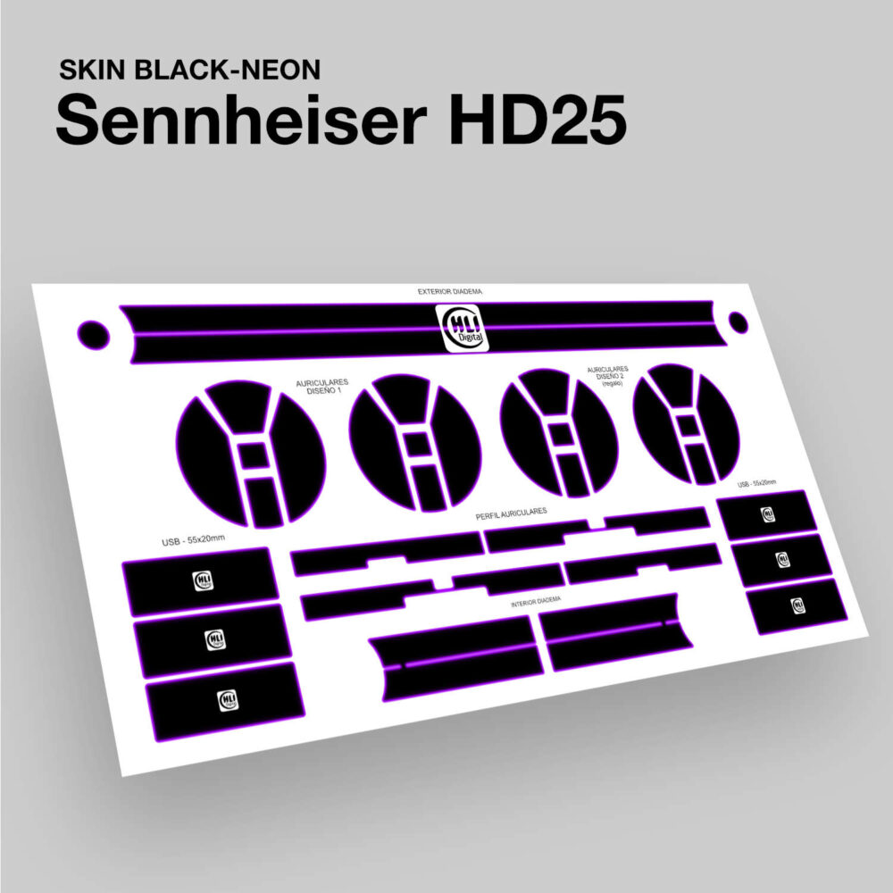 Skin black-neon para Sennheiser HD25 acabado en morado