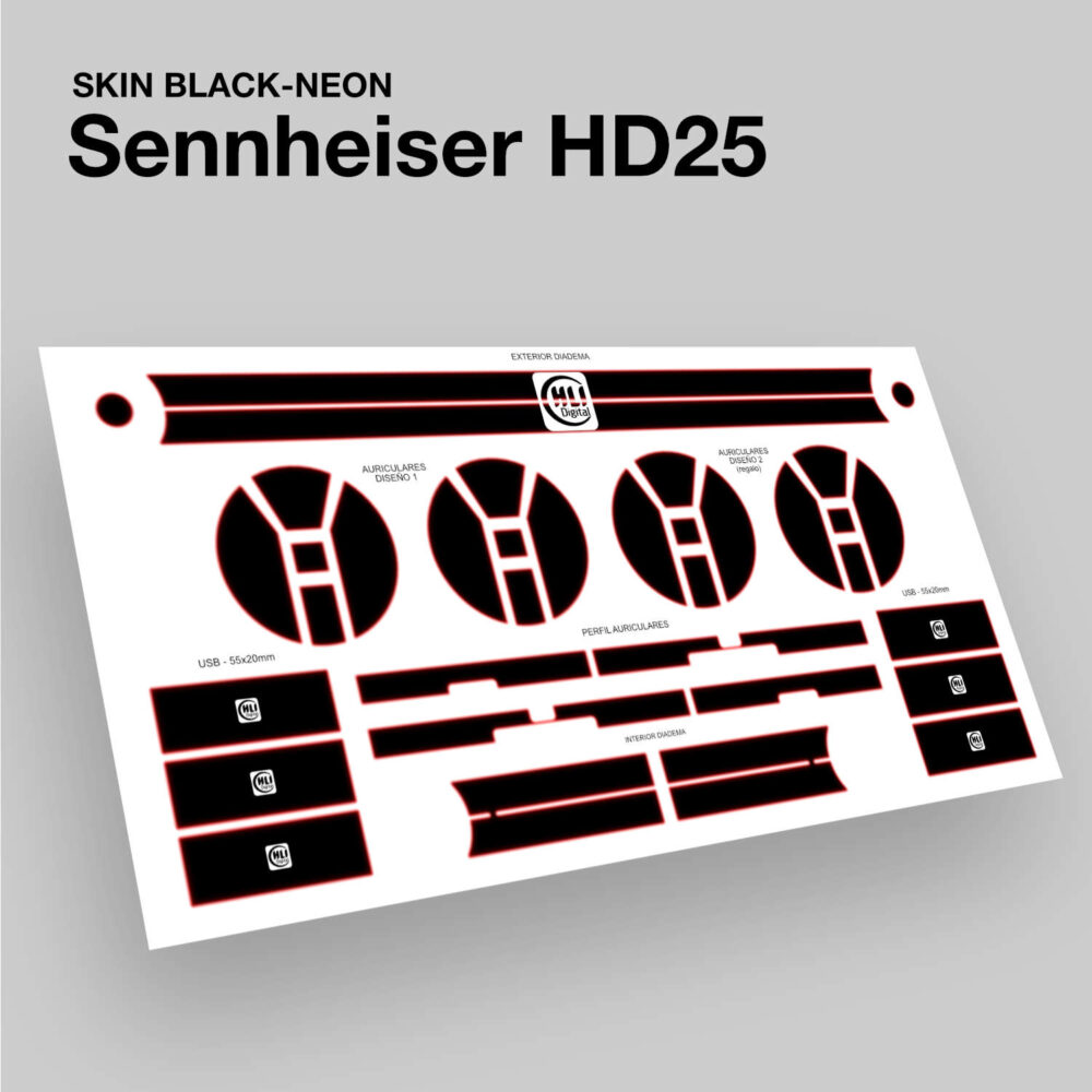 Skin black-neon para Sennheiser HD25 acabado en rojo