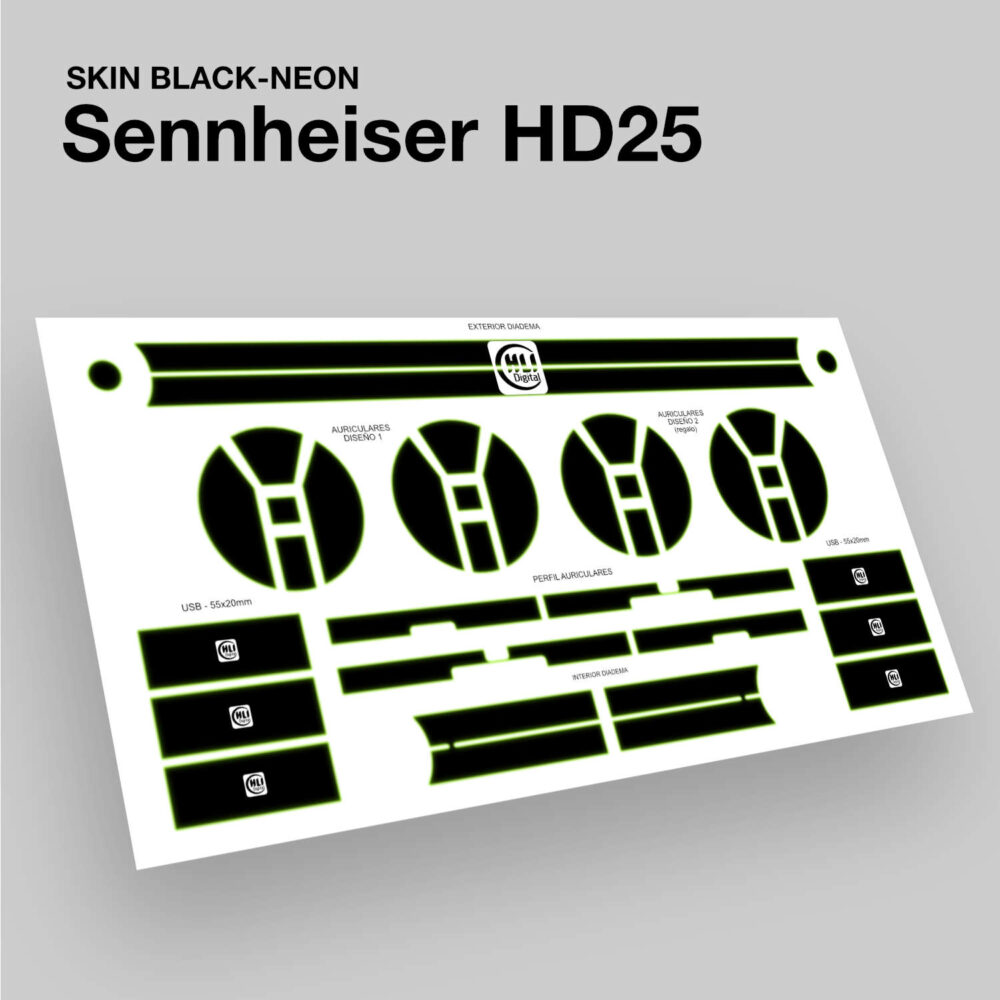 Skin black-neon para Sennheiser HD25 acabado en verde