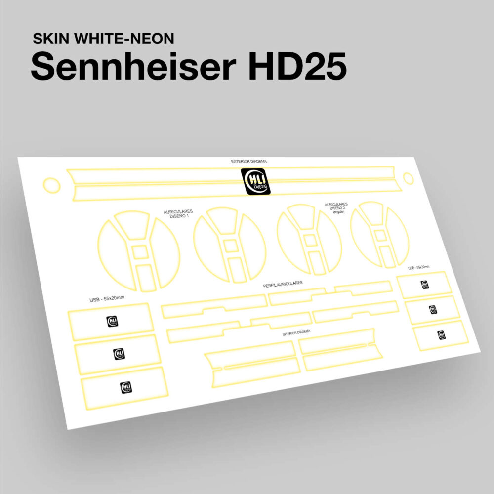 Skin white-neon para Sennheiser HD25 acabado en amarillo