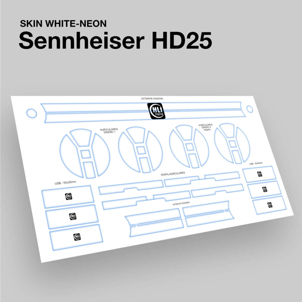 Skin white-neon para Sennheiser HD25 acabado en azul