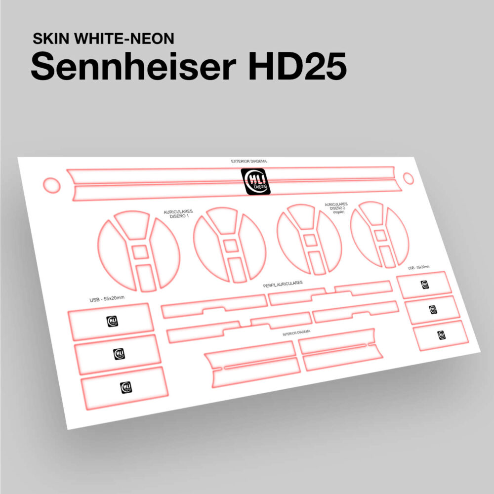 Skin white-neon para Sennheiser HD25 acabado en rojo