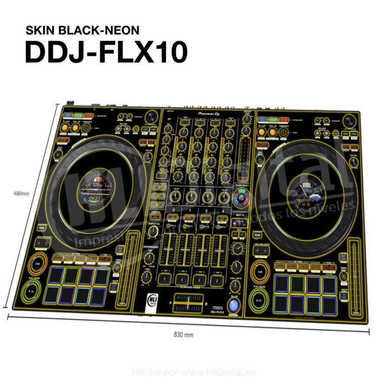 Skin black-neon para controladora DDJ-FLX10 acabado en amarillo