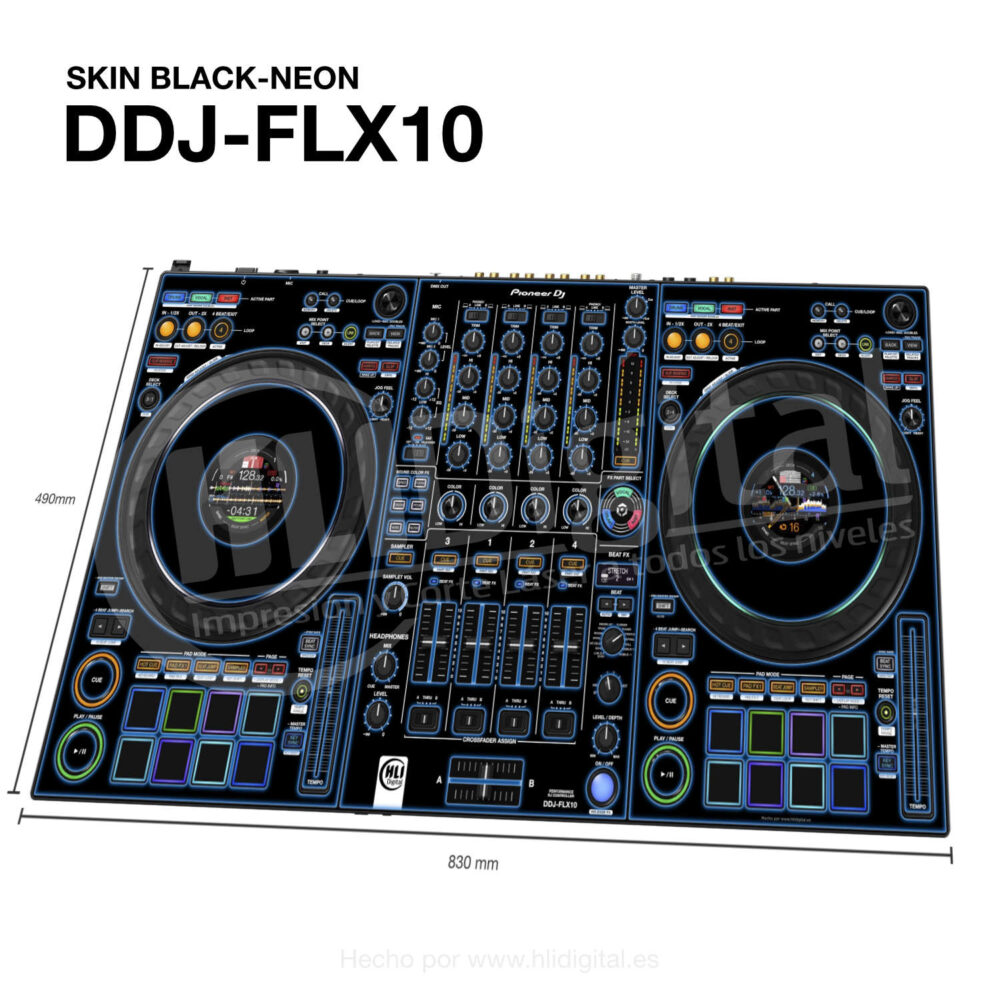 Skin black-neon para controladora DDJ-FLX10 acabado en azul