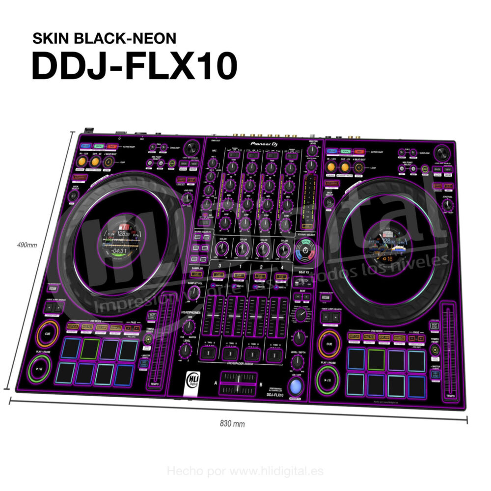 Skin black-neon para controladora DDJ-FLX10 acabado en morado