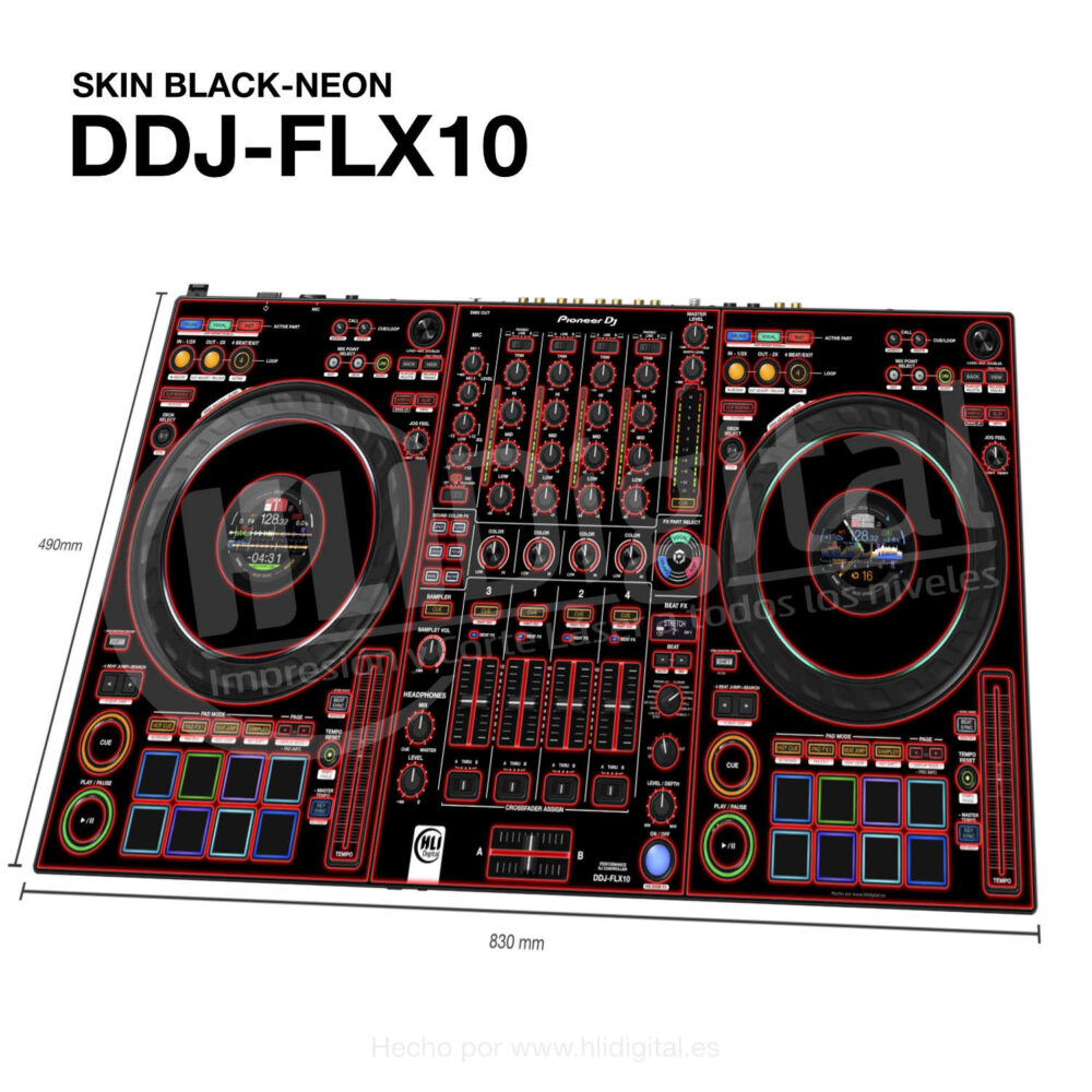 Skin black-neon para controladora DDJ-FLX10 acabado en rojo