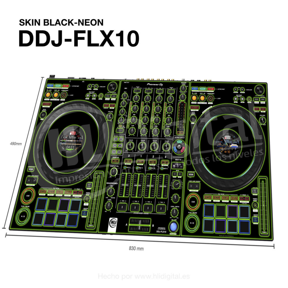 Skin black-neon para controladora DDJ-FLX10 acabado en verde