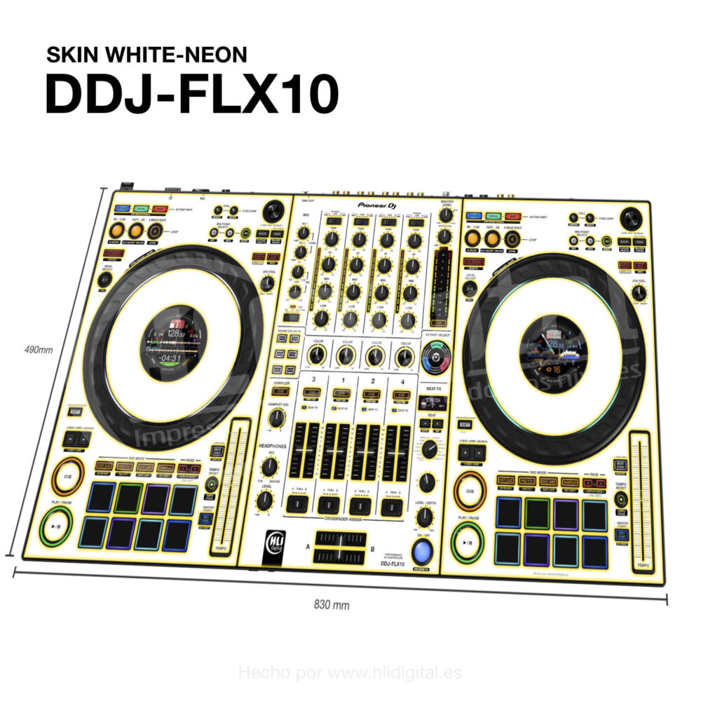 Skin white-neon para controladora DDJ-FLX10 acabado en amarillo