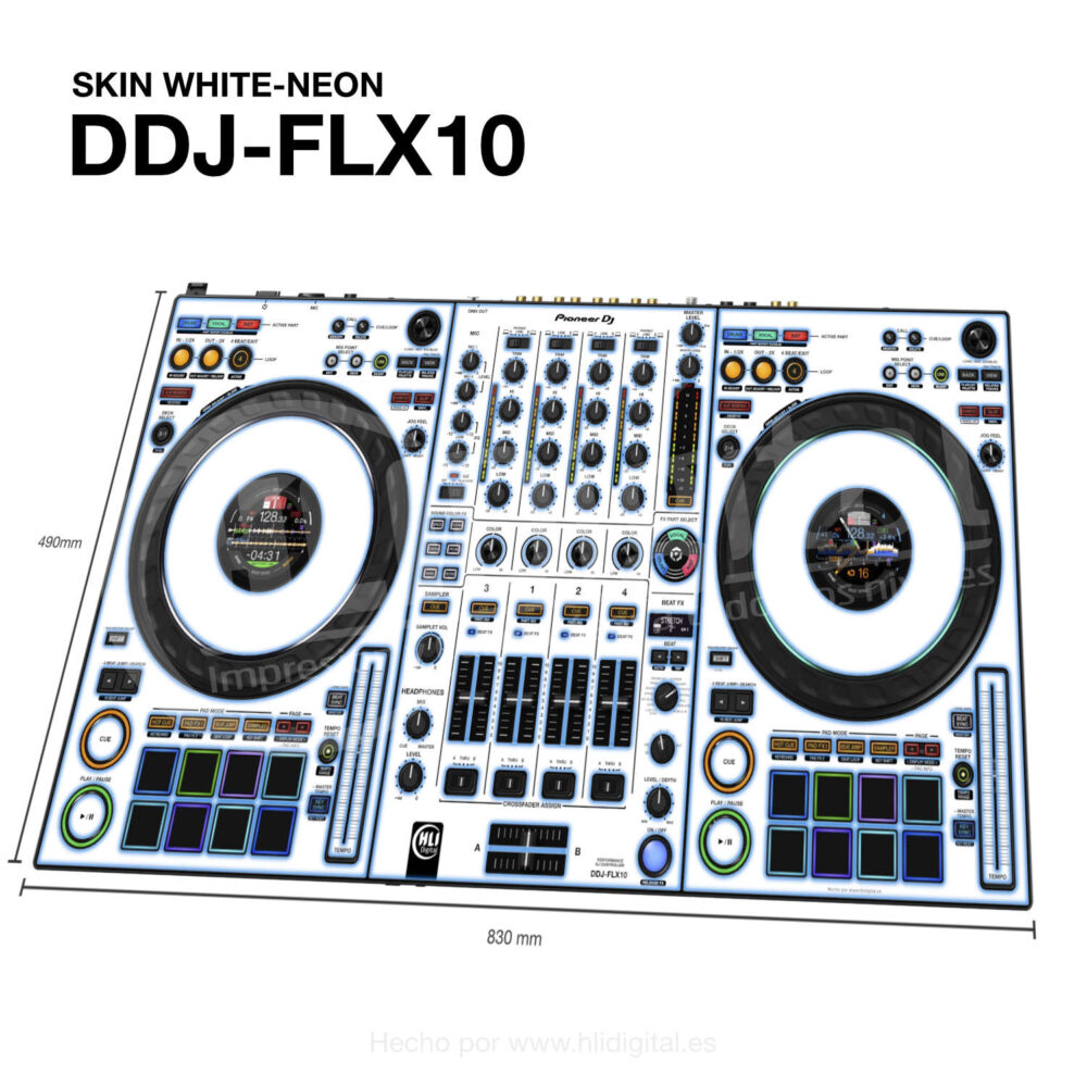 Skin white-neon para controladora DDJ-FLX10 acabado en azul