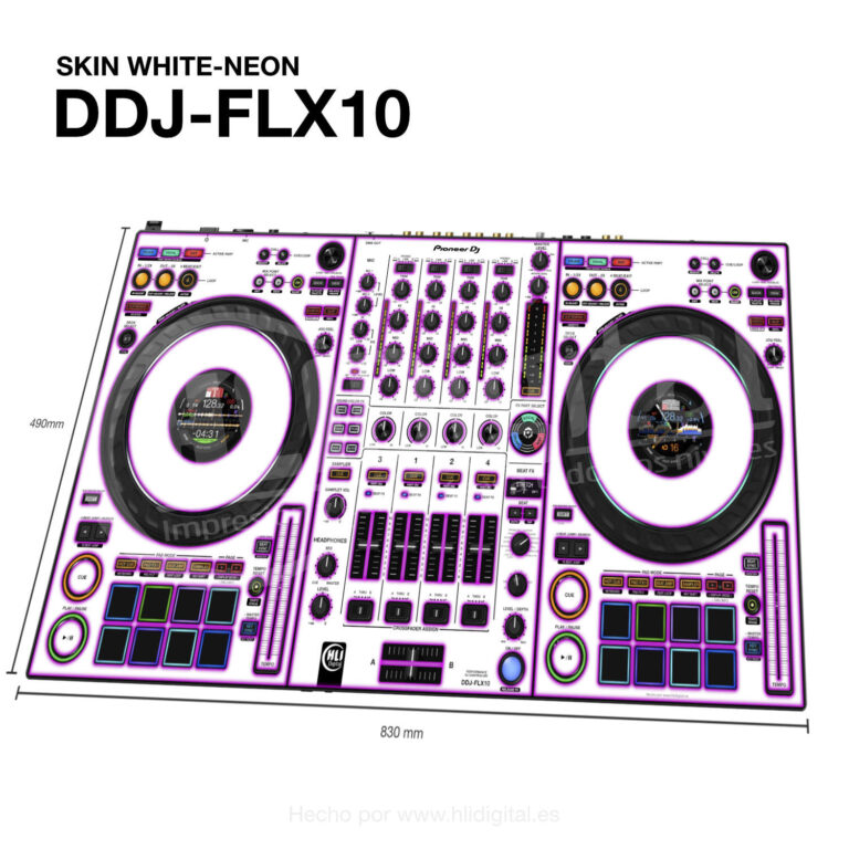 Skin white-neon para controladora DDJ-FLX10 acabado en morado