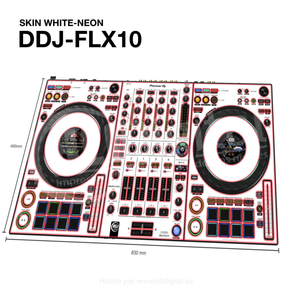 Skin white-neon para controladora DDJ-FLX10 acabado en rojo