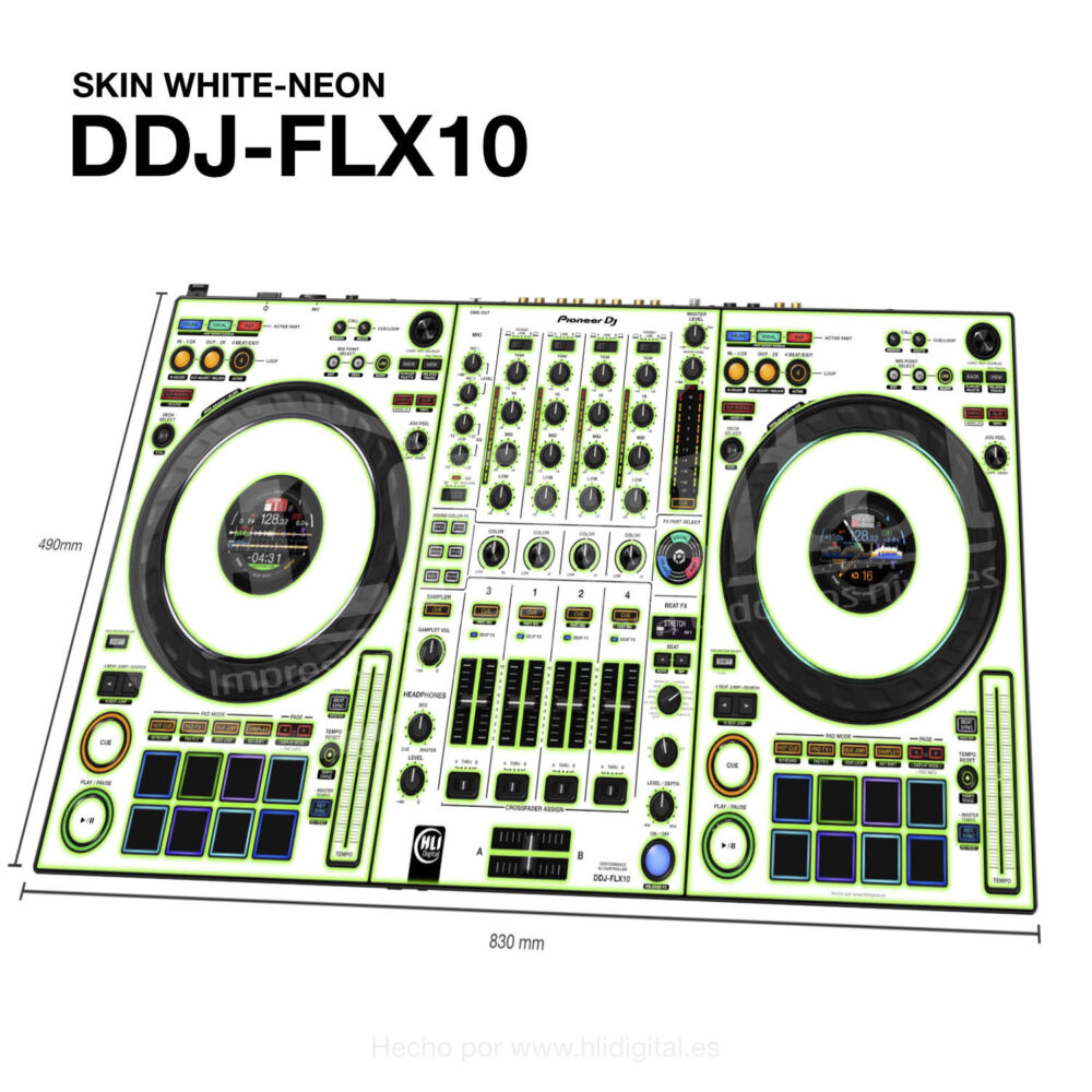 Skin white-neon para controladora DDJ-FLX10 acabado en verde