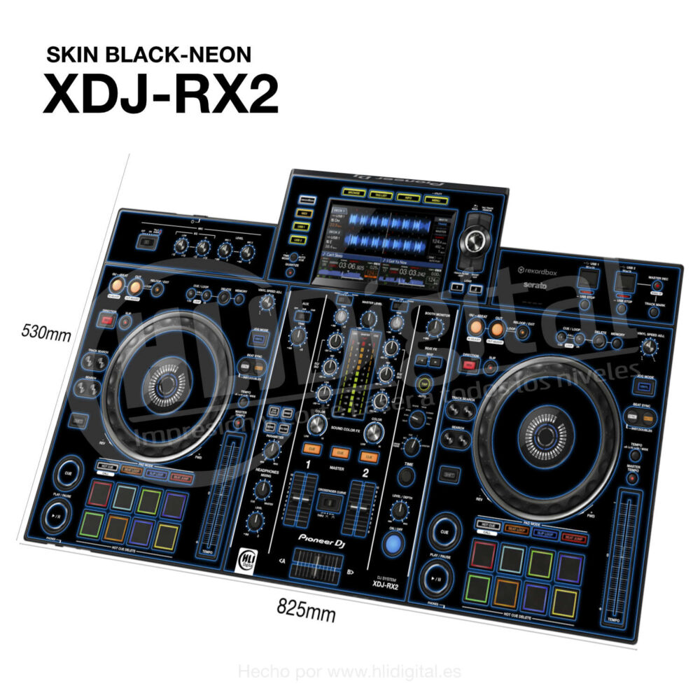 Skin black-neon para controladora XDJ-RX2 acabado en azul