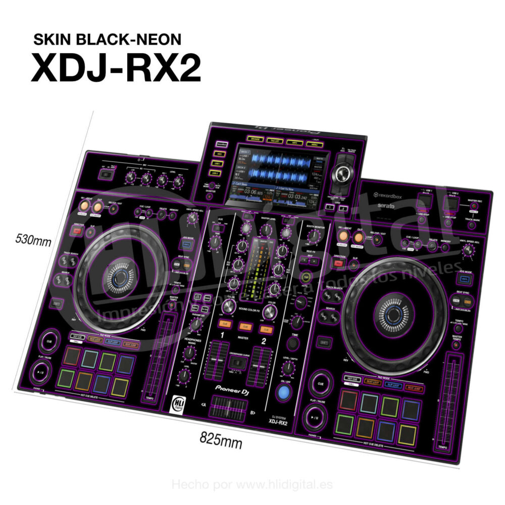 Skin black-neon para controladora XDJ-RX2 acabado en morado