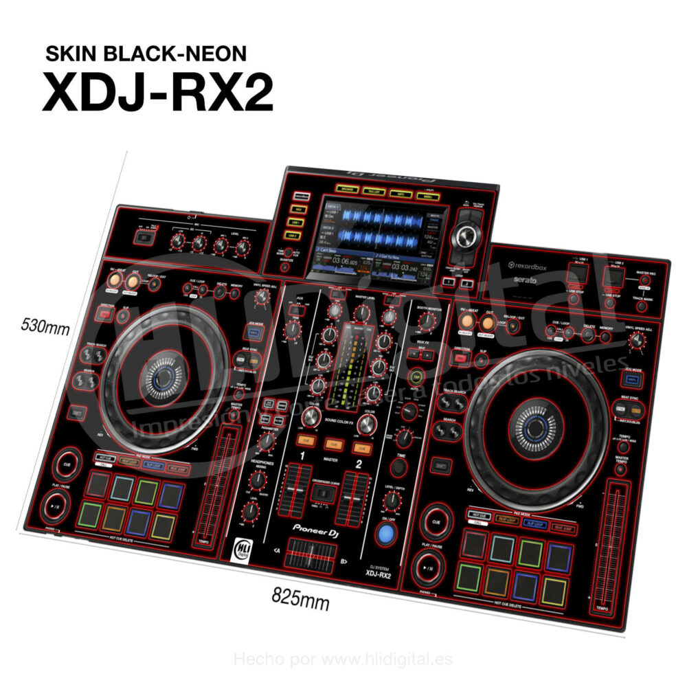 Skin black-neon para controladora XDJ-RX2 acabado en rojo