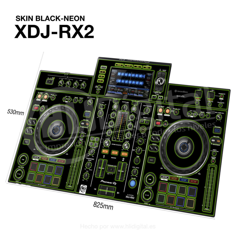 Skin black-neon para controladora XDJ-RX2 acabado en verde