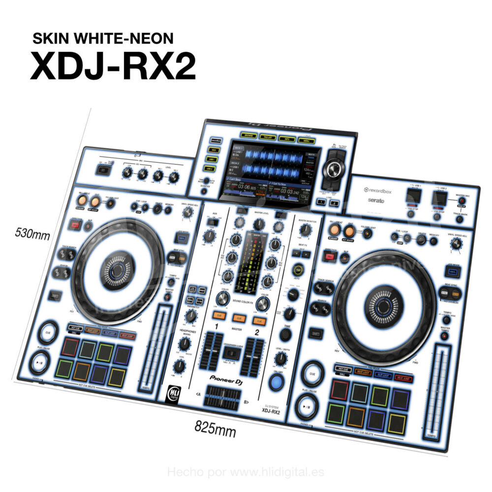 Skin white-neon para controladora XDJ-RX2 acabado en azul