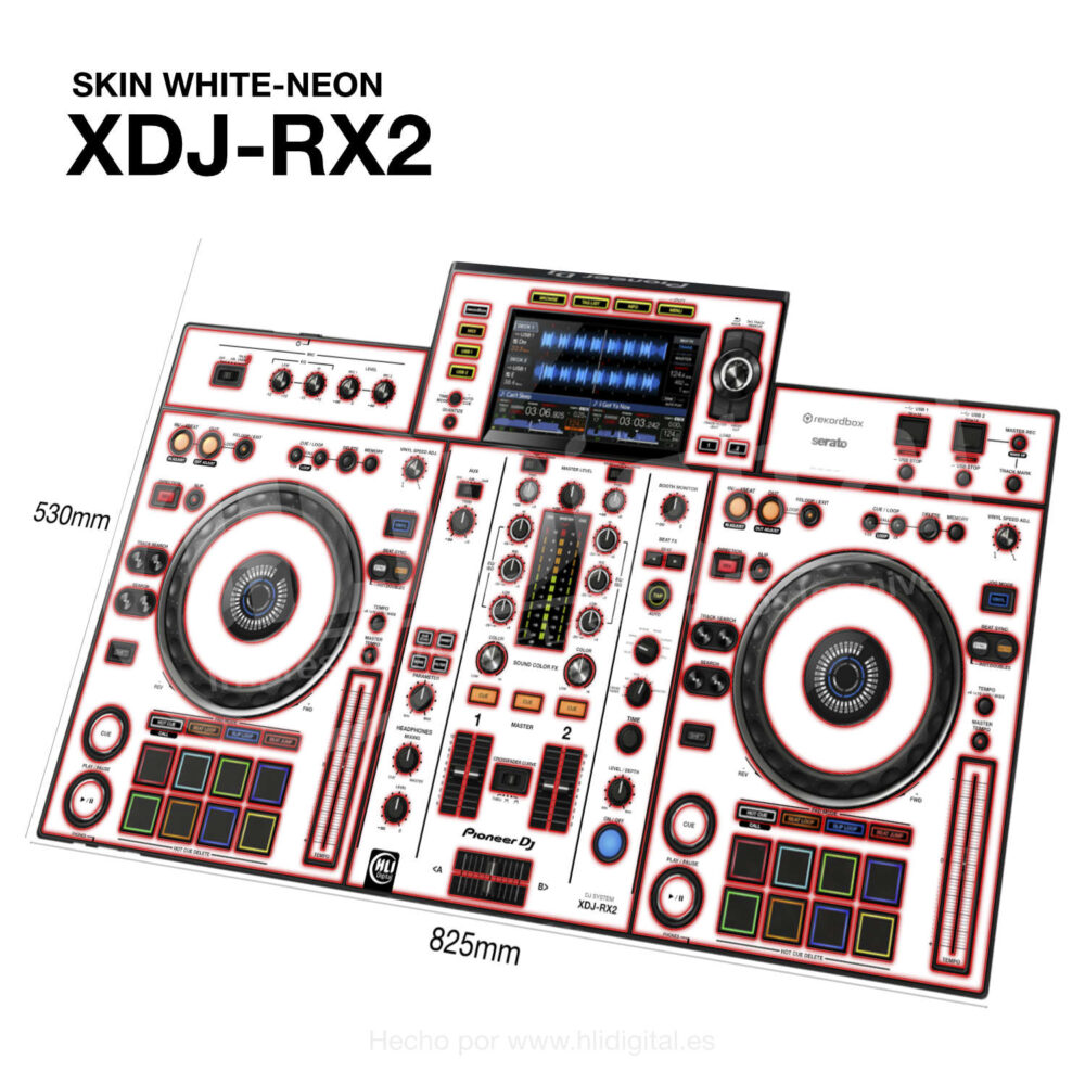 Skin white-neon para controladora XDJ-RX2 acabado en rojo