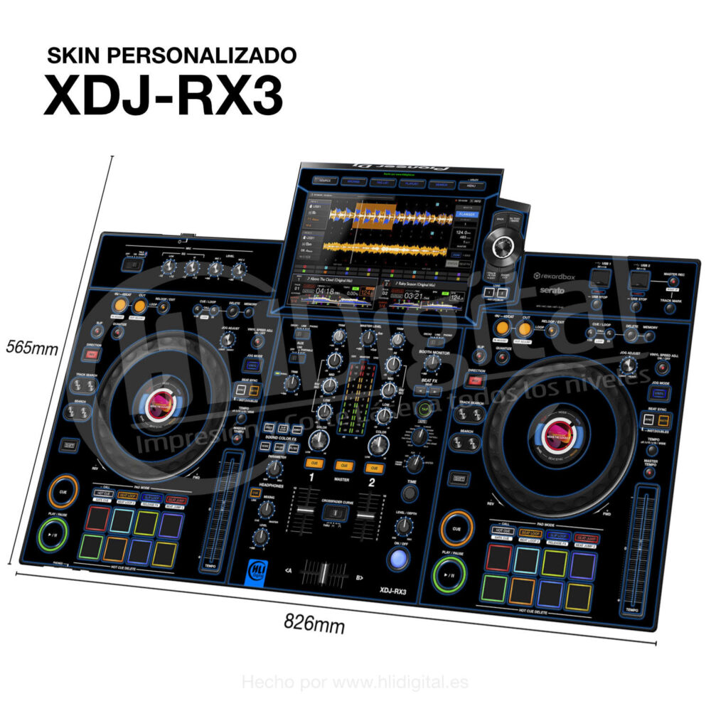 Skin black-neon para controladora XDJ-RX3 acabado en azul