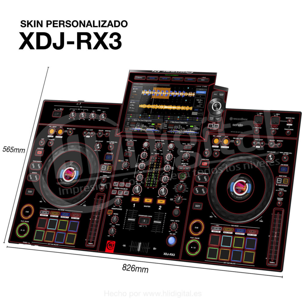 Skin black-neon para controladora XDJ-RX3 acabado en rojo