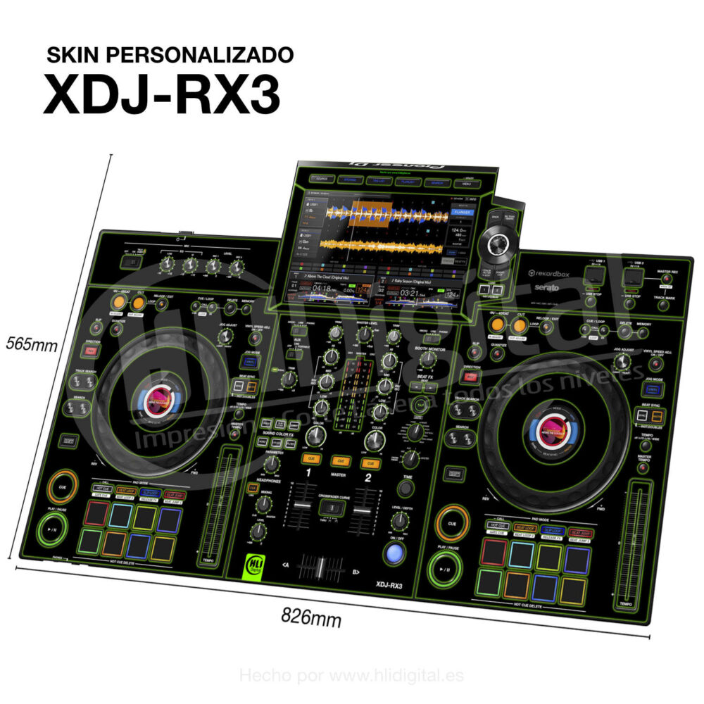 Skin black-neon para controladora XDJ-RX3 acabado en verde