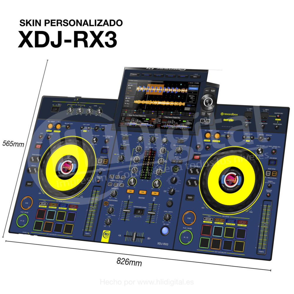 Skin bicolor para controladora XDJ-RX3 acabado en blue