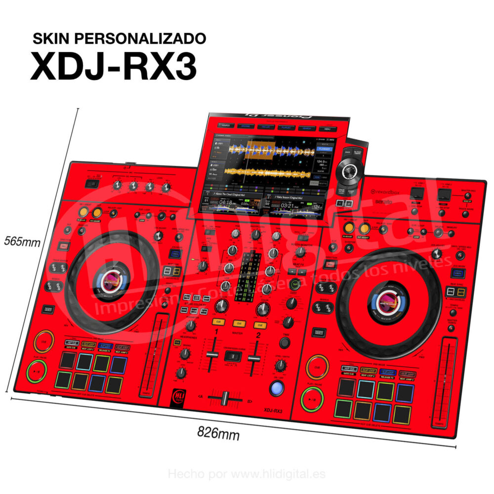 Skin liso para controladora XDJ-RX3 acabado en rojo