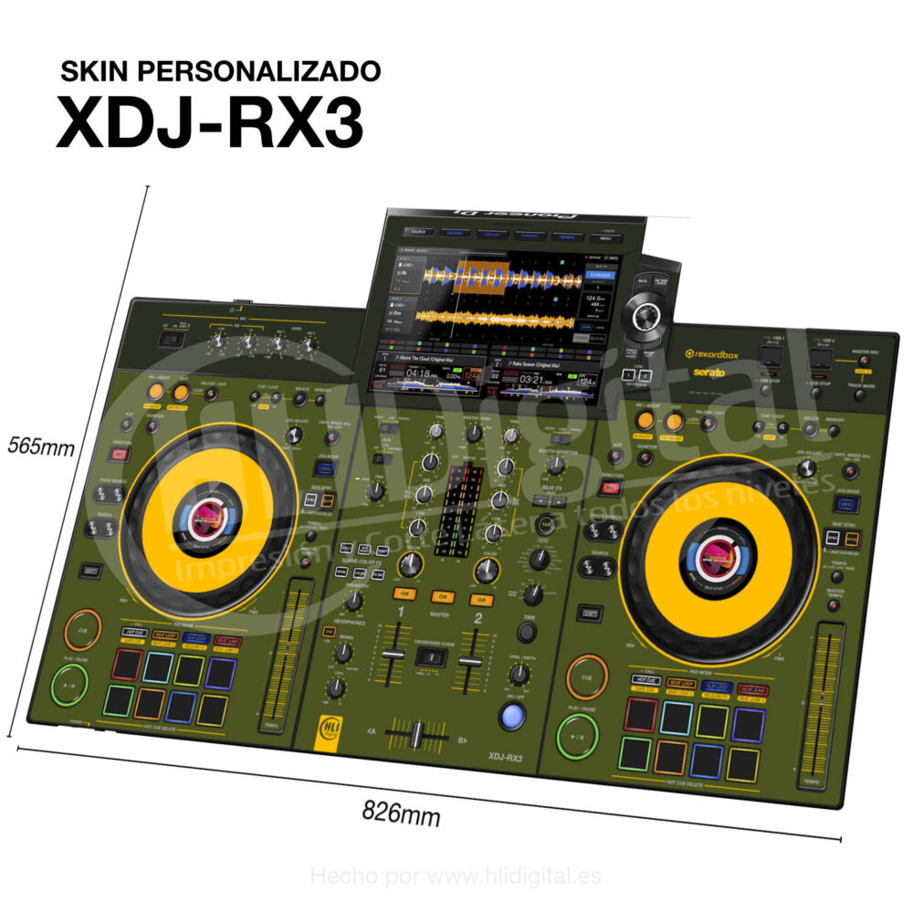 Skin bicolor para controladora XDJ-RX3 acabado en verde militar