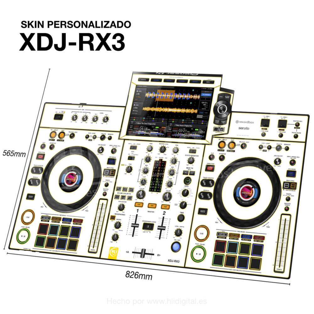 Skin white-neon para controladora XDJ-RX3 acabado en amarillo