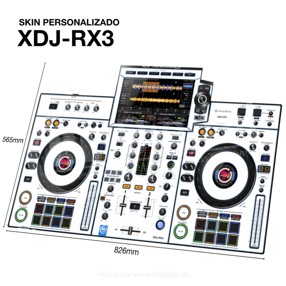 Skin white-neon para controladora XDJ-RX3 acabado en azul