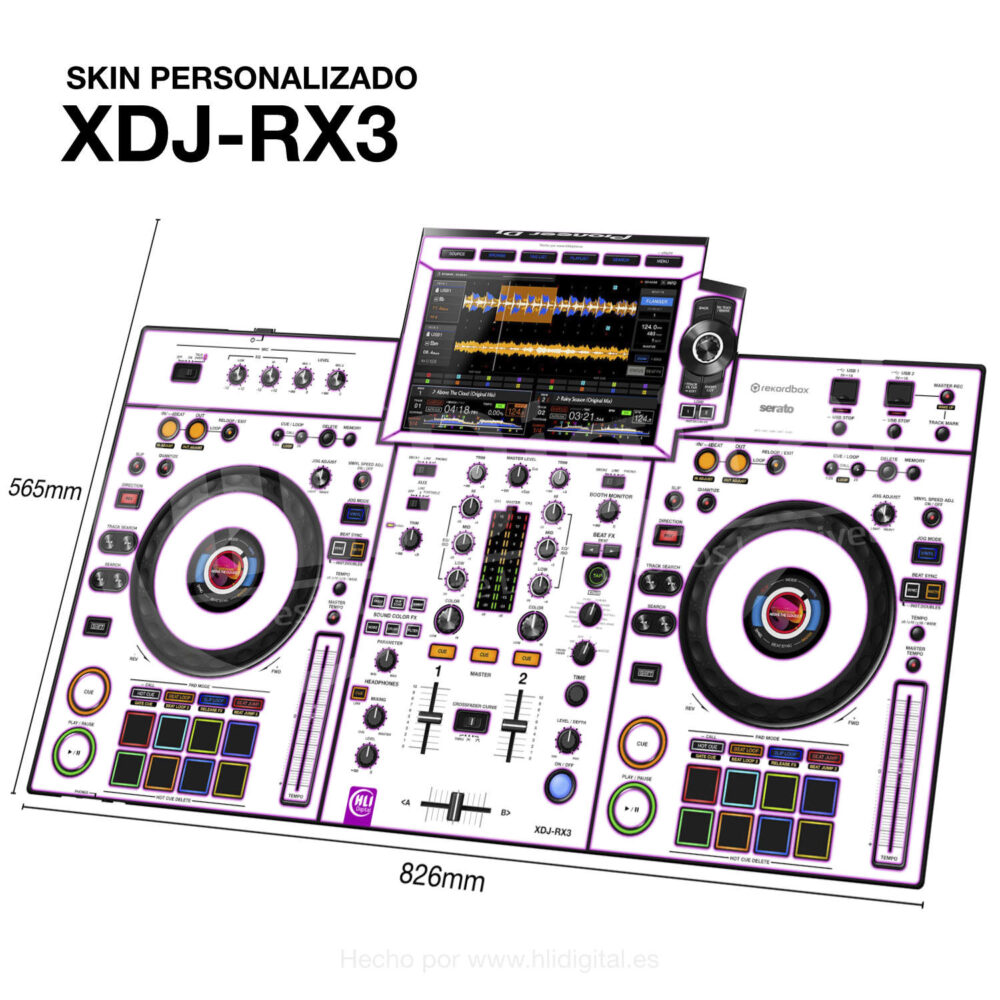 Skin white-neon para controladora XDJ-RX3 acabado en rosa