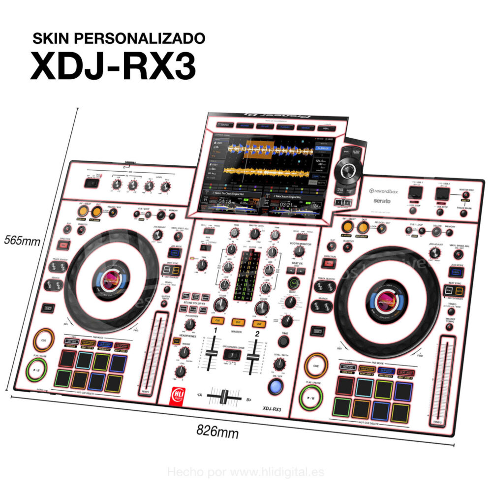 Skin white-neon para controladora XDJ-RX3 acabado en rojo