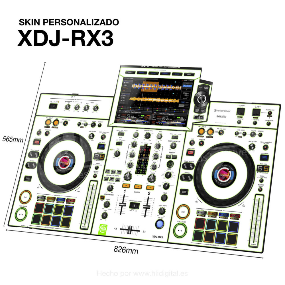 Skin white-neon para controladora XDJ-RX3 acabado en verde