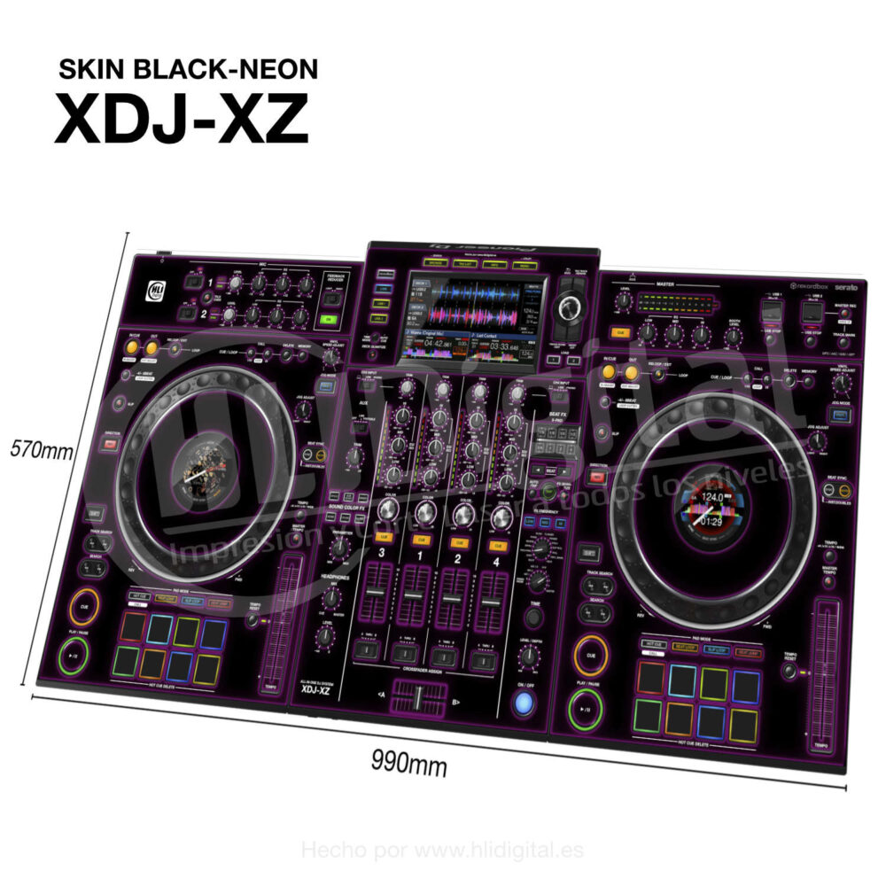 Skin black-neon para controladora XDJ-XZ acabado en morado